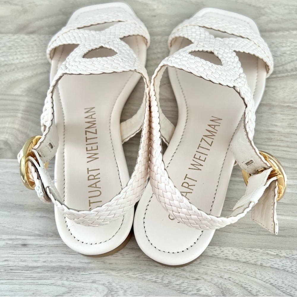 Stuart Weitzman Wovette Leather Flat Sandal | Cream Ivory | Size 7 - Picture 3 of 8
